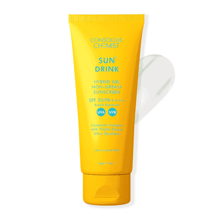 Conscious Chemist Sun Drink Hybrid Gel Non-Greasy Sunscreen SPF50++++ 50gm 1 Conscious Chemist Sun Drink Hybrid Gel Non-Greasy Sunscreen SPF50++++ 50gm