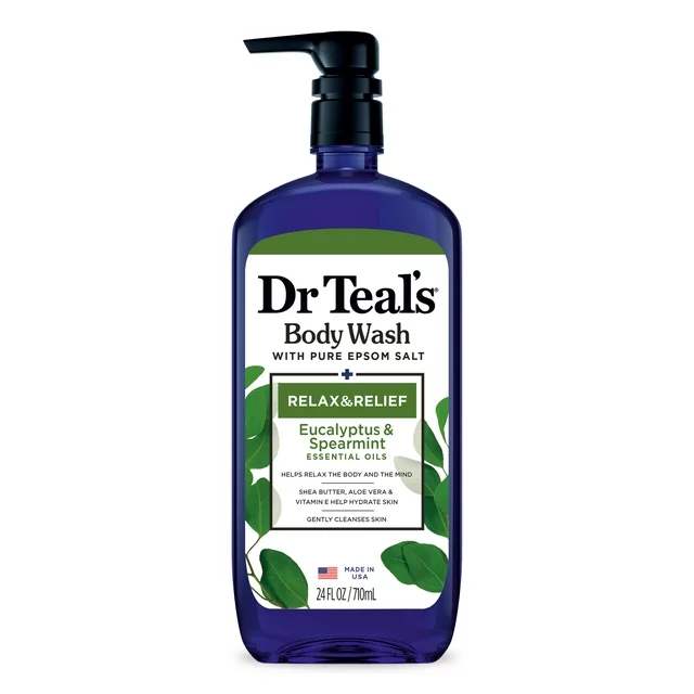 Dr Teal's Body Wash with Pure Epsom Salt + Relax & Relief Eucalyptus & Spearmint Essential Oils 24 FL OZ / 710ml 1 Dr Teal's Body Wash with Pure Epsom Salt + Relax & Relief Eucalyptus & Spearmint Essential Oils 24 FL OZ / 710ml
