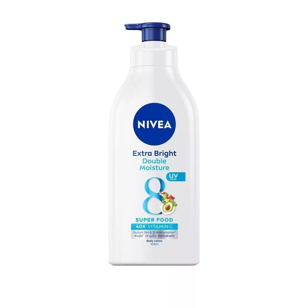 Nivea Extra Bright Double Moisture 8 Super Food 40X Vitamin C Body Lotion UV Filter 550ml 1 Nivea Extra Bright Double Moisture 8 Super Food 40X Vitamin C Body Lotion UV Filter 550ml