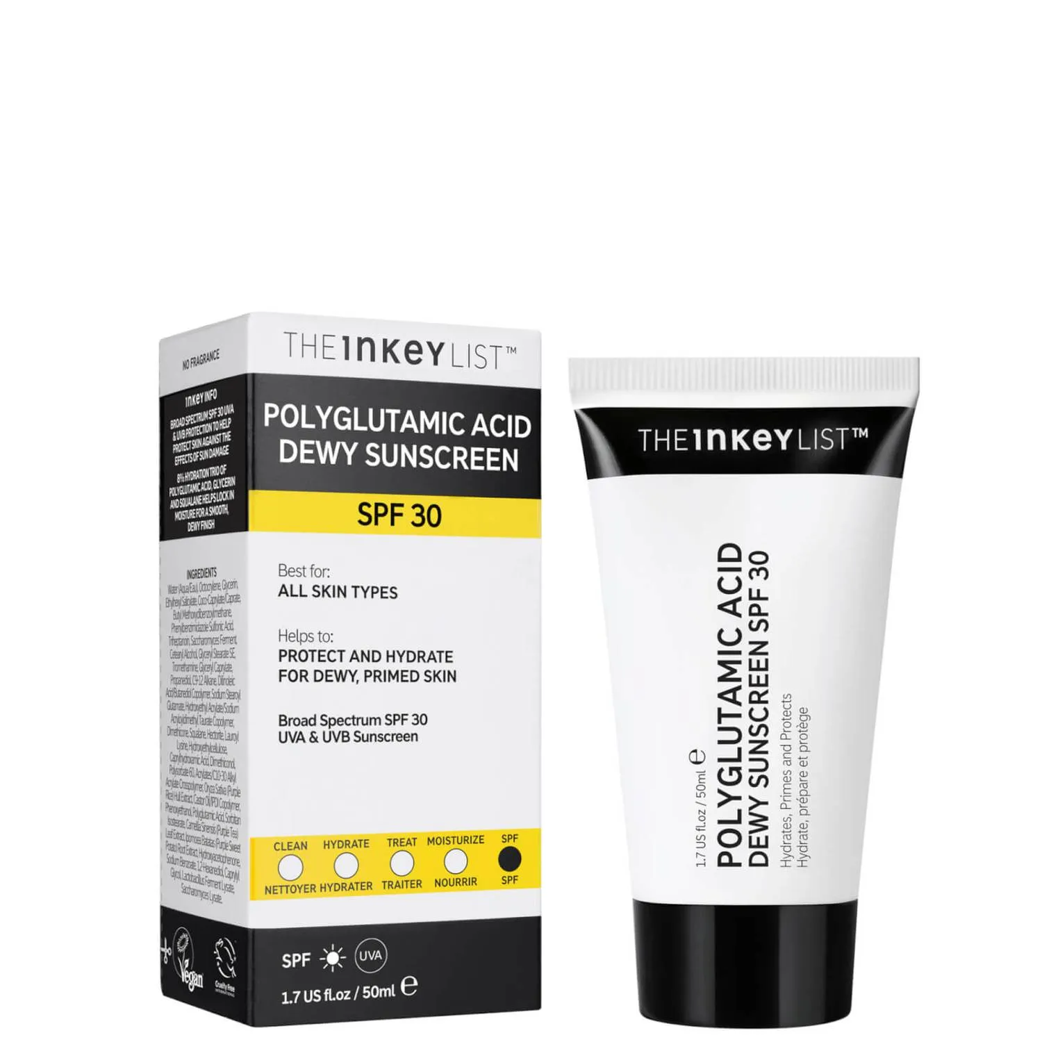 The Inkey List Polyglutamic Acid Dewy Sunscreen SPF30 30ml 1 The Inkey List Polyglutamic Acid Dewy Sunscreen SPF30 30ml
