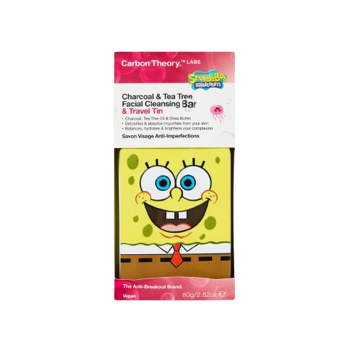 Carbon Theory SpongeBob SquarePants Charcoal & Tea Tree Facial Cleansing Bar & Travel Tin 80g